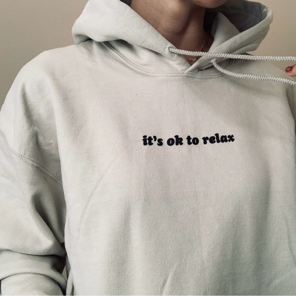 Hoody - it’s ok to relax, tan size XL unisex. Comfy, trendy